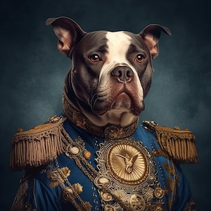 Pitbull Hund Vintage Portrait Jane Austin Art Print, Anthropomorpher Hund Malerei, Dark Gothic Galerie Wand, Fantasy Art, retro Jules Verne