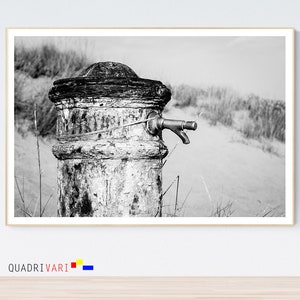 Large fine art downloadable print, Relaxing beach poster, Printable black and white home decor, rusty old nasone fontanella, Roman fountain