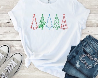 Christmas Trees Color - Custom Graphic Christmas Tree T-Shirt Apparel For Women