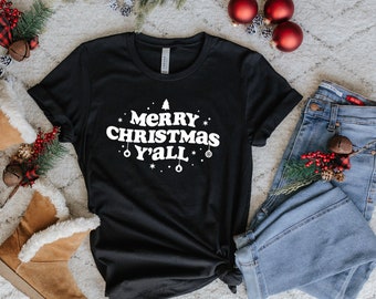 Merry Christmas Y'all - Custom Graphic Christmas Tree T-Shirt Apparel For Women