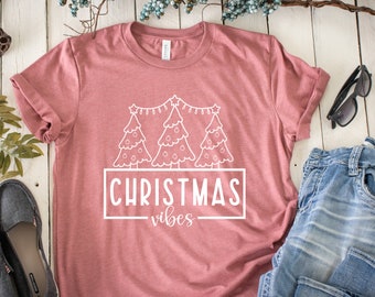 Christmas Vibes - Custom Graphic Christmas Tree T-Shirt Apparel For Women