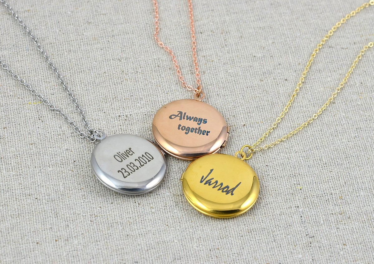 Engraved Locket Necklace Personalised Silver Locket Necklace Etsy