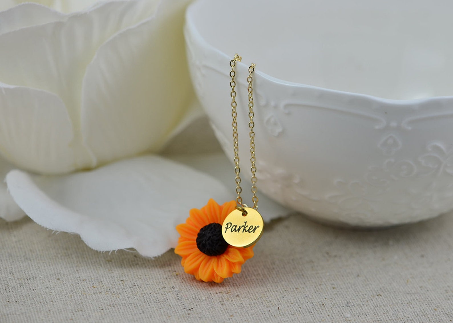 Sunflower personalised Name Necklace Engraved Charm Necklace Etsy