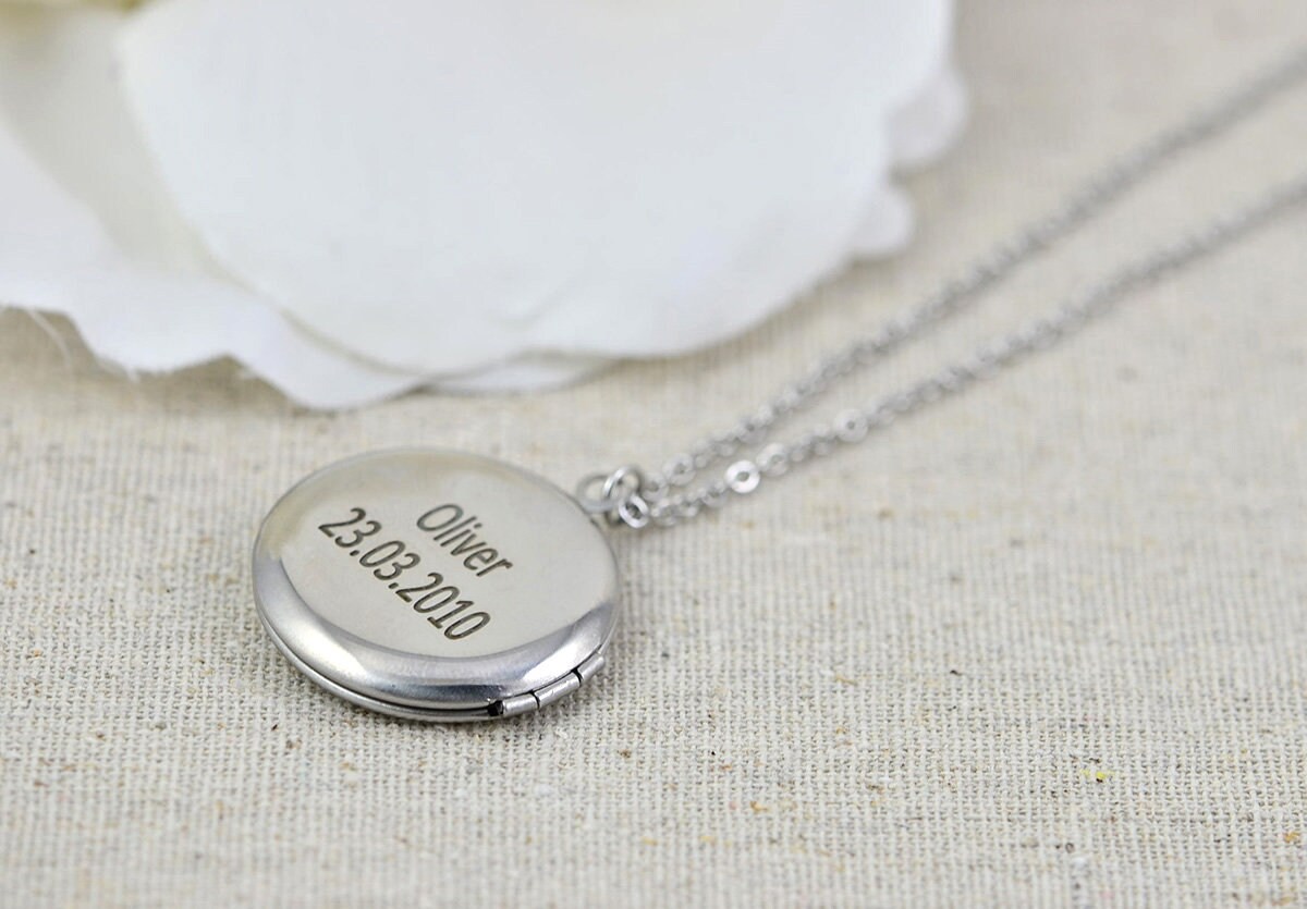 Engraved Locket Necklace Personalised Silver Locket Necklace Etsy