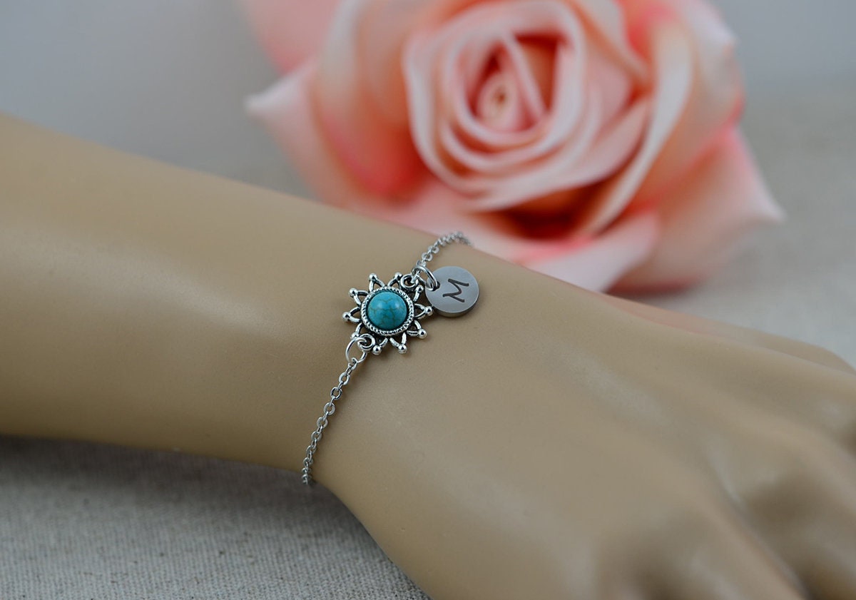 Personalized luxury bracelet with initial and turquoise – KBJewels555