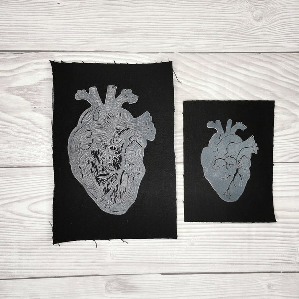 Patch cardiaque anatomique imprimé à la main || Patch d’anatomie || Patch gothique punk