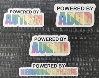 Pegatinas con información sobre autismo, TDAH, TEA/TDAH y neurodivergencia.