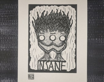 Insane Original Linocut // Linoprint