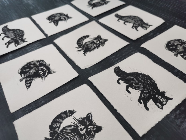 Raccoons Original Lino Prints Set Hand printed linocut image 5