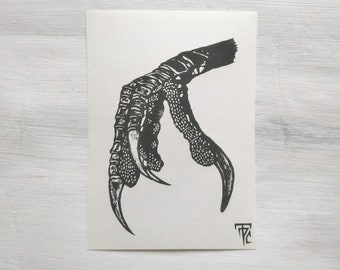 Crow Claw Original Linocut // Claw Linoprint