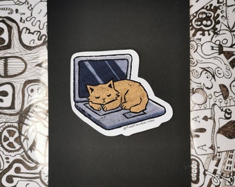 Cat on Laptop Vinyl Sticker || Cute Cat Sticker || Animal stickers