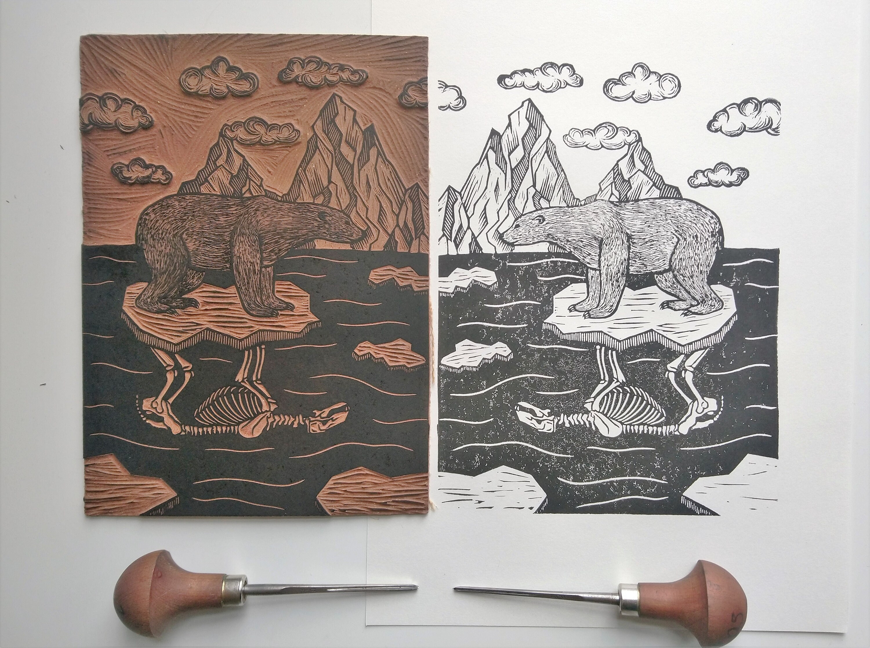Sailing With Death Original Linocut // Polar Bear Linoprint - Etsy