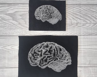 Patch cerebral impresso à mão || Patch cerebral || Patch de anatomia || Patch gótico punk