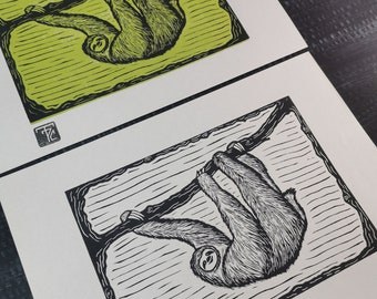 Sloth Original Linocut // Animal Linoprint