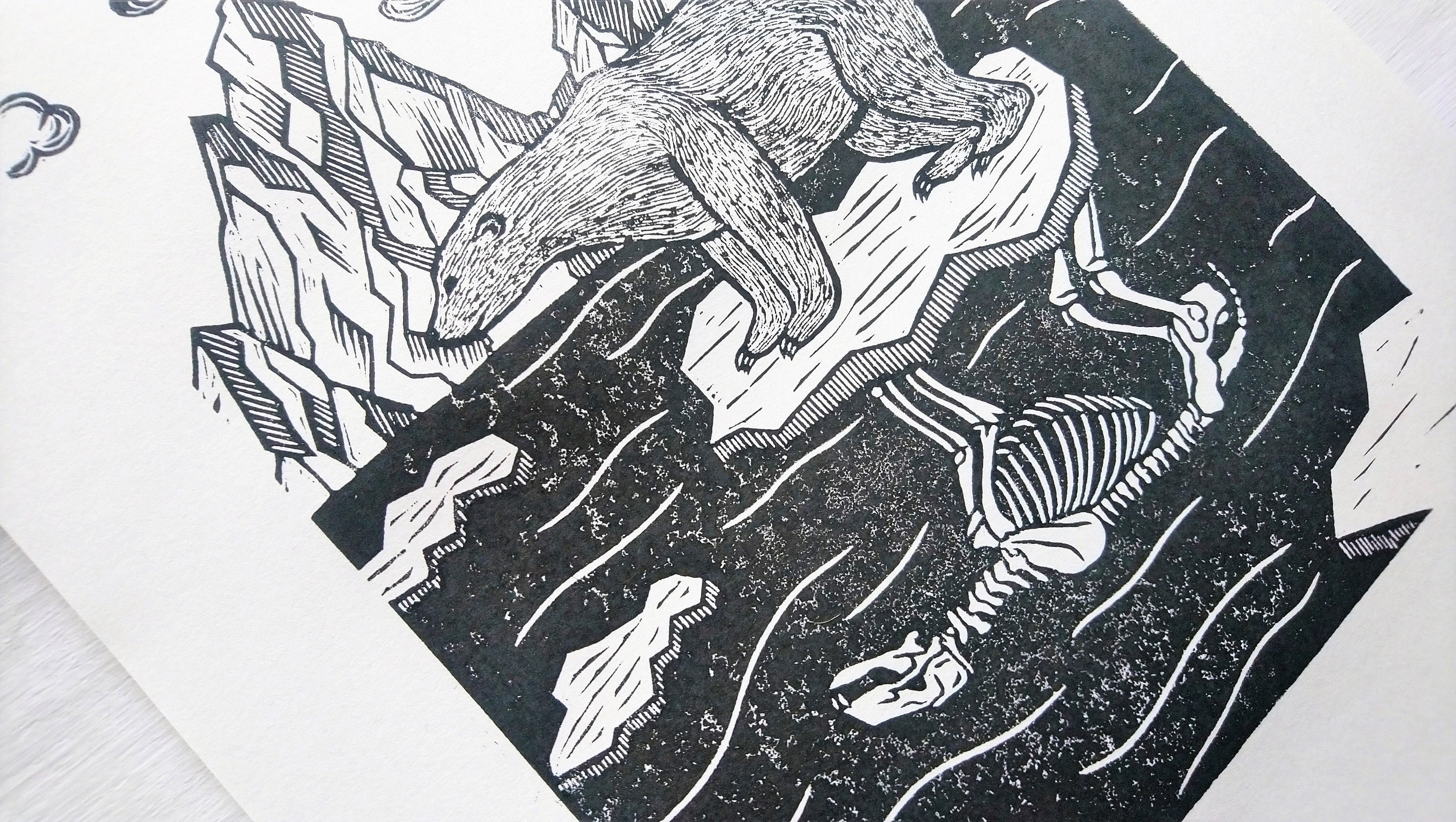 Sailing With Death Original Linocut // Polar Bear Linoprint - Etsy