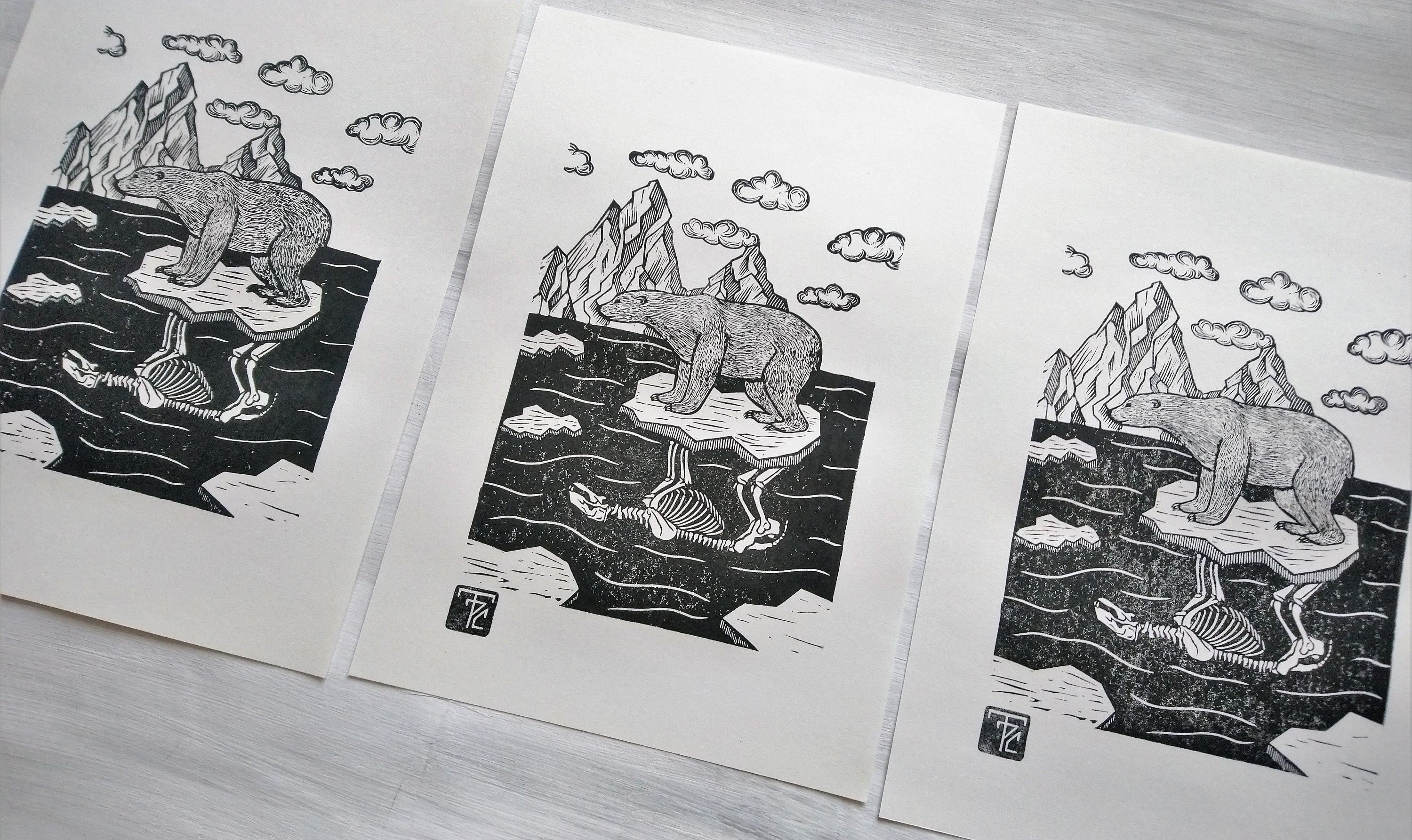 Sailing With Death Original Linocut // Polar Bear Linoprint - Etsy