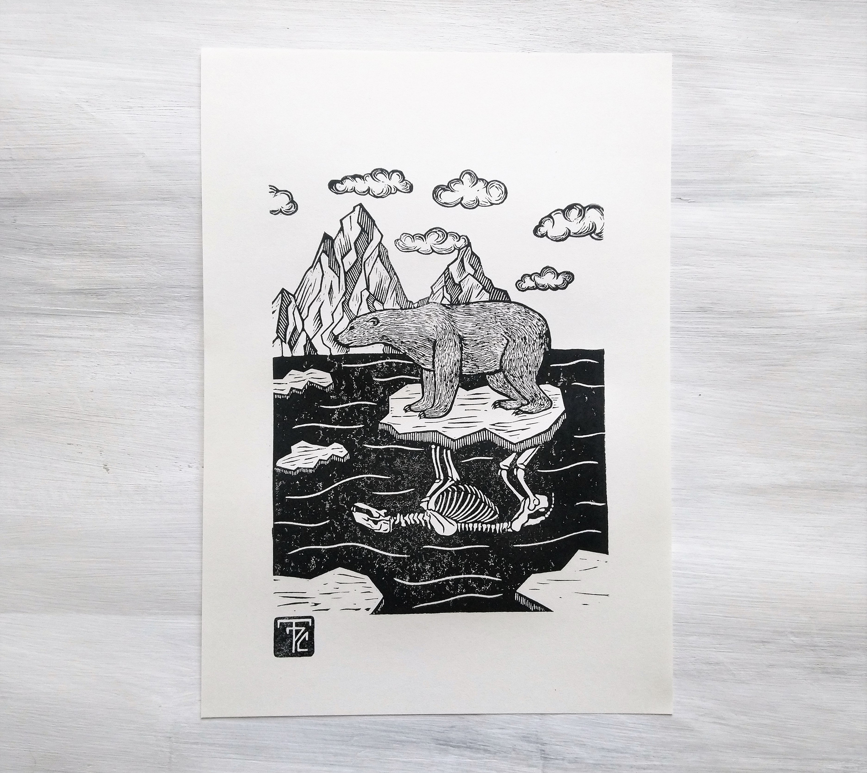 Sailing With Death Original Linocut // Polar Bear Linoprint - Etsy