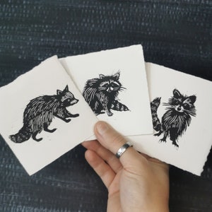 Raccoons Original Lino Prints Set Hand printed linocut image 2