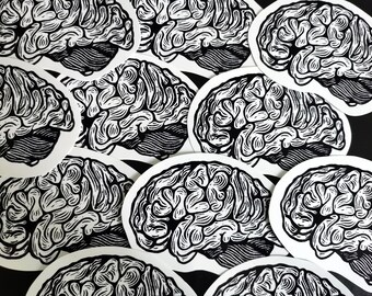 Brain Sticker || Anatomy Sticker | Linocut sticker | Science vinyl sticker