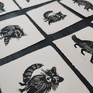 Raccoons Original Lino Prints Set Hand printed linocut image 4