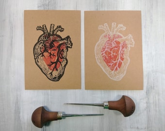 Anatomical Heart Card // Human Anatomy Postcard // Linocut Greeting Card