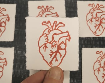 Mini Heart Linocut // Heart Original Linoprint