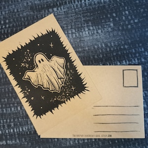 Geist Postkarte || Handbedruckte Linoldruck Grußkarte