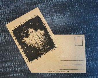 Ghost postcard || Hand printed lino print greeting card