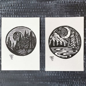 Circles Of Nature Original Lino Print || Hand printed || Wilderness linocut