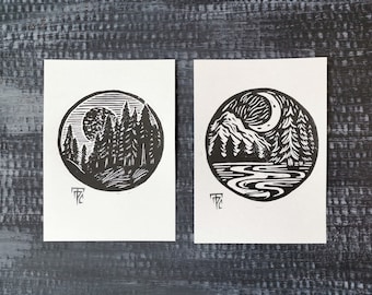 Circles Of Nature Original Lino Print || Hand printed || Wilderness linocut