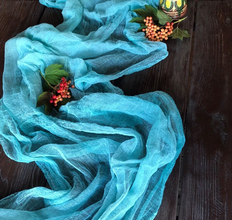 Wedding Centerpiece Gauze Runner Boho Wedding Teal Wedding Etsy