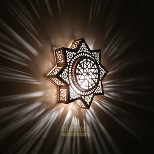 Handmade Brass Moroccan Wall Light Sconce: Geometric Decor