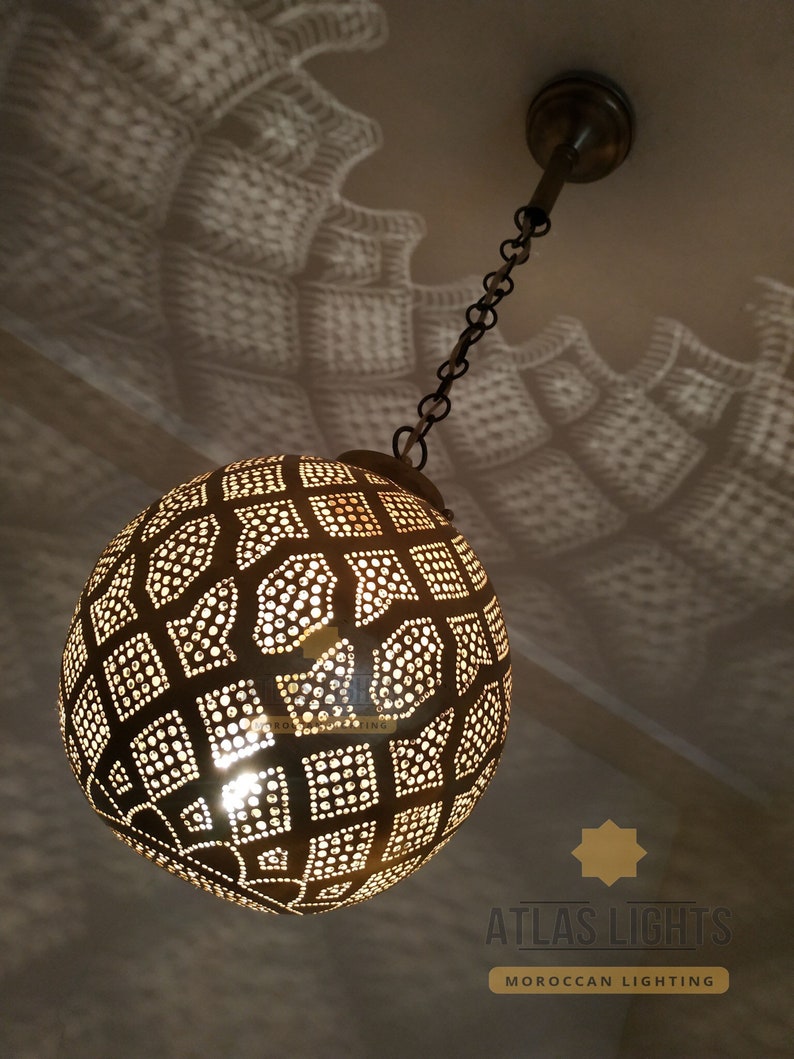 Moroccan Pendant Light , Moroccan Lamp, Fixture Lights Brass Closed Bottom , Moroccan Lampshades Handmade, New Home Decor Lighting image 4