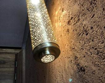 Moroccan Brass Plug-In Wall Lamp: Antique Engraved Torch Light