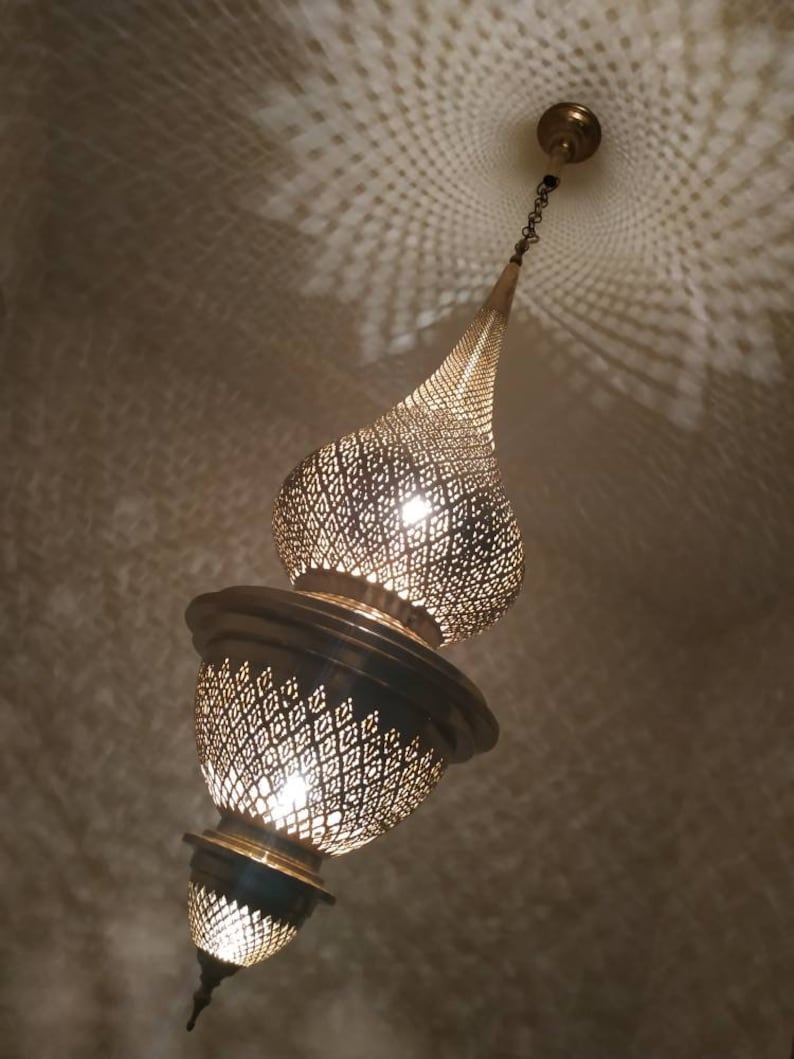 Superb Large Moroccan Pendant Light Brass Chandelier Antique Image 0