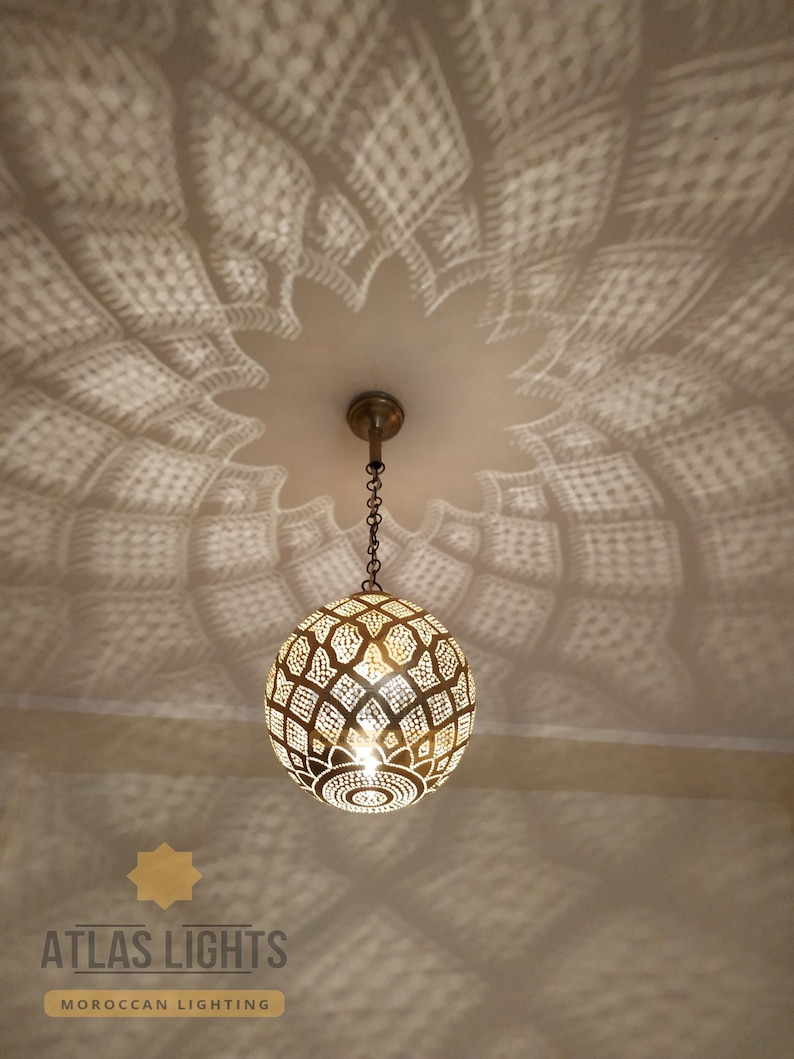 Moroccan Pendant Light , Moroccan Lamp, Fixture Lights Brass Closed Bottom , Moroccan Lampshades Handmade, New Home Decor Lighting image 2