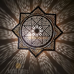 Moroccan Octagram Wall Sconce - Flush Mount Ceiling Light - Sconce Handmade Brass Wall Lights Moroccan Wall Lighting Decor