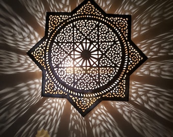 Moroccan Octagram Wall Sconce - Flush Mount Ceiling Light - Sconce Handmade Brass Wall Lights Moroccan Wall Lighting Decor