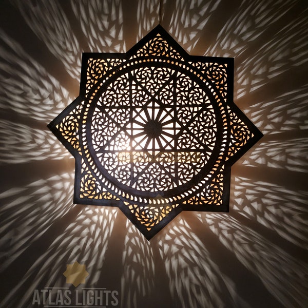 Handmade Moroccan Brass Octagram Wall Sconce - Flush Mount Light