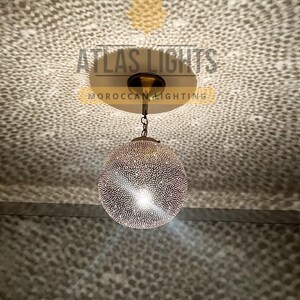 Handmade Moroccan Pendant Light: Engraved Copper Ball Lamp