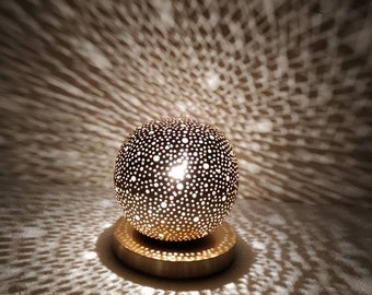 Handmade Moroccan Brass Table Lamp: Moorish Modern Mood Light