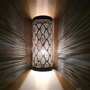 2 Moroccan Brass Wall Sconces: Handmade Lampshades