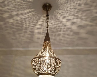 Handmade Moroccan Brass Pendant Light: Engraved Home Decor Lighting