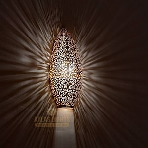 Handmade Moroccan Brass Wall Sconce: Engraved Home Lighting