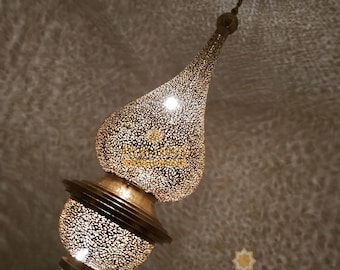 Handmade Engraved Brass Moroccan Pendant Light - Large Ceiling Lamp