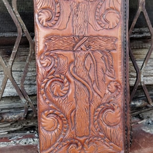 Cartera larga con cruz de madera/cartera estilo vaquero roper