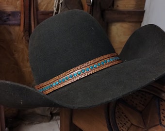 Turquoise Hatband/ Tooled Leather Cowboy Hat Bands