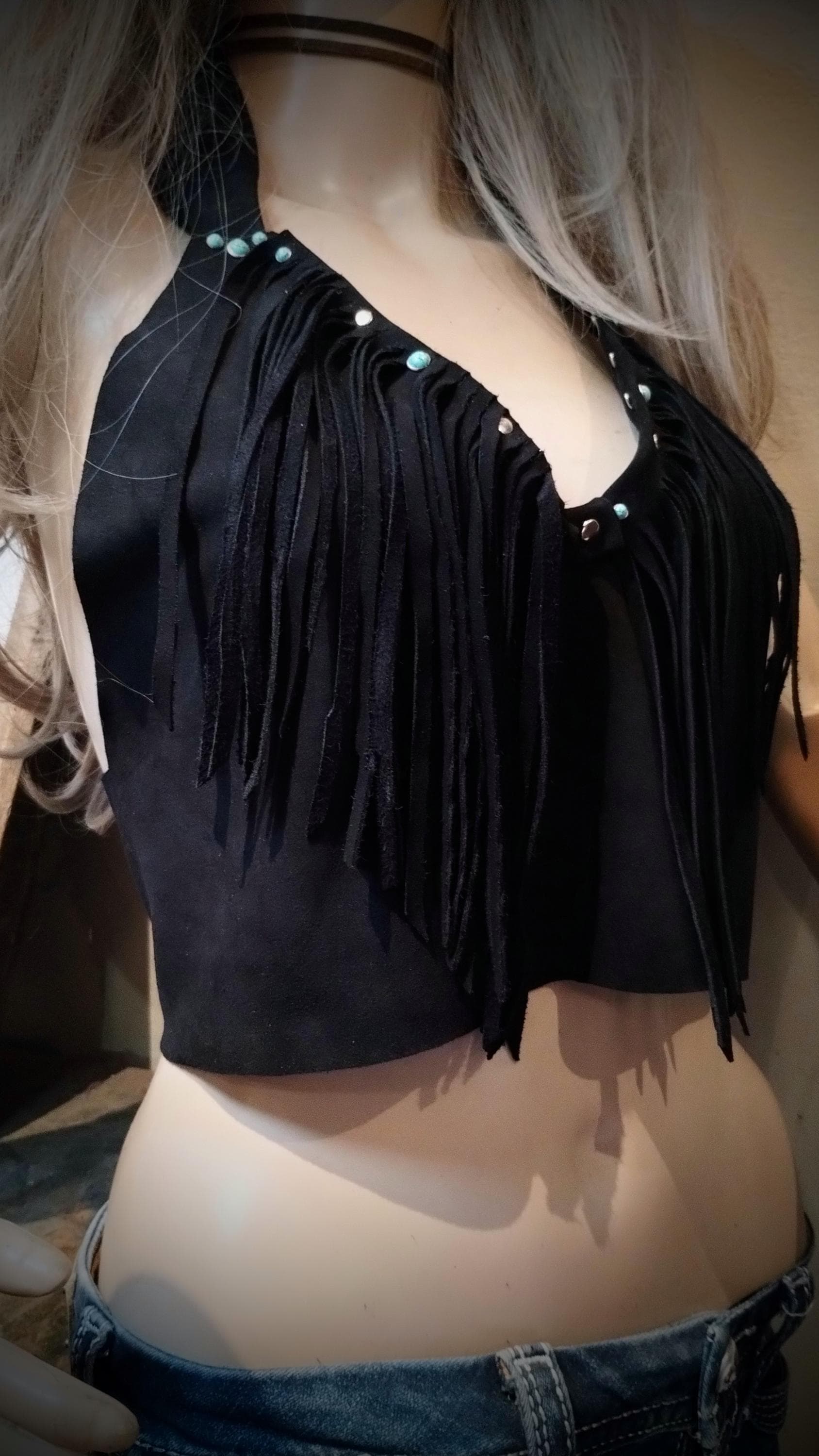 Black Leather Halter Top