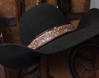Prickly Pear Cactus Hatband/ Tooled leather Hat Band