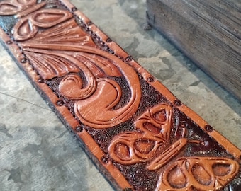 Leather Butterfly Belt/ Tooled Leather Ladies Belt/ Western Belt/ Carved Leather/ Hippie Boho Butterfly Belt